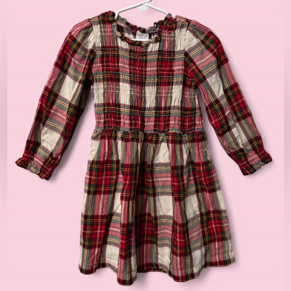 Hanna Andersson Smocked Red Green Plaid Long Sleeve Dress | Size 4